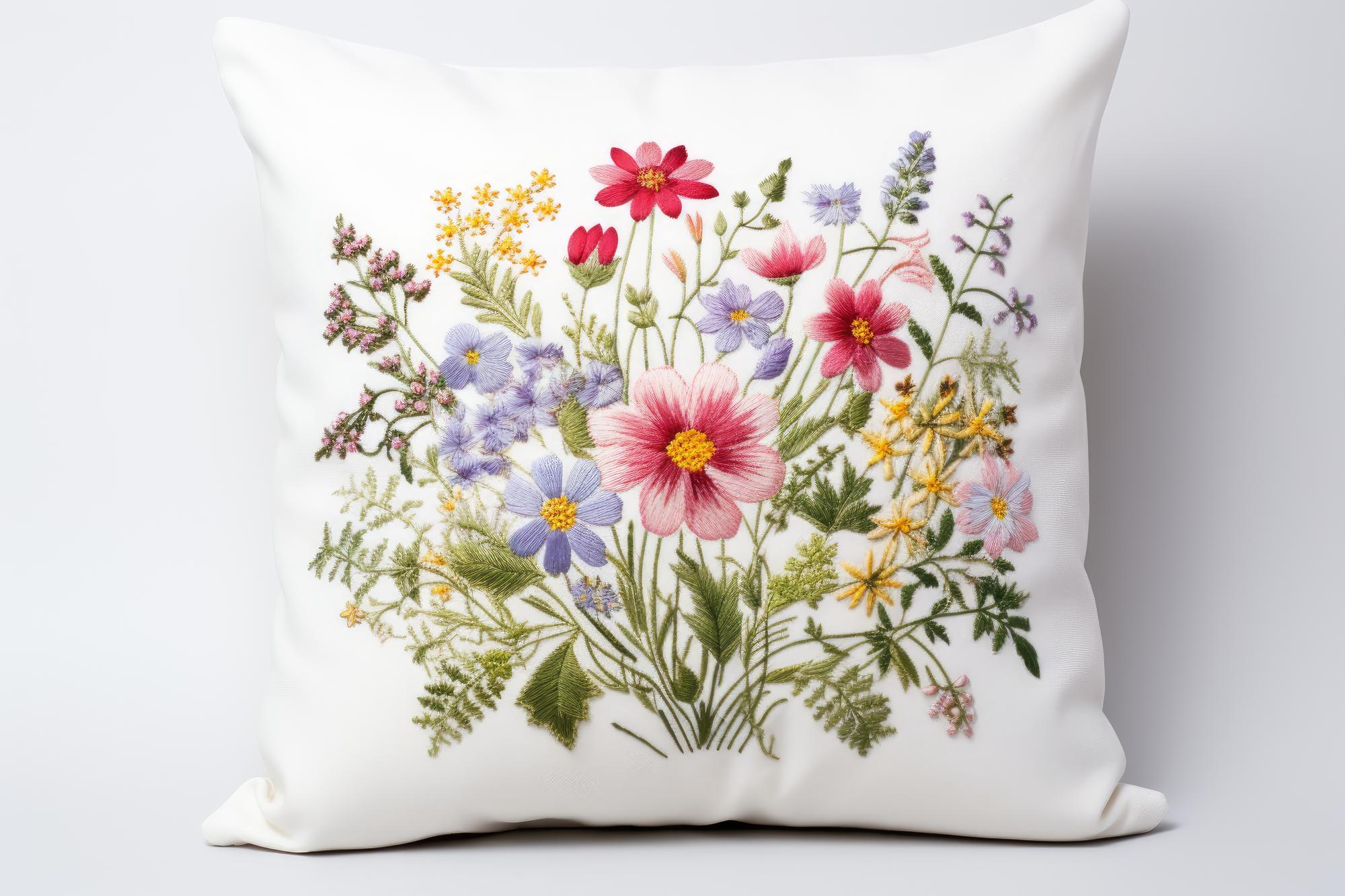 Cuscino ricamato con fiori stilizzati